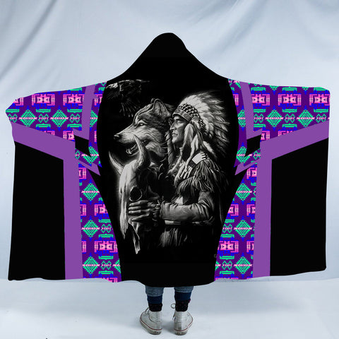 Powwow StoreHDB00175 Pattern Native American Design Hooded Blanket