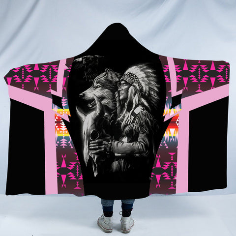 Powwow StoreHDB00180 Pattern Native American Design Hooded Blanket