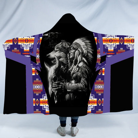 Powwow StoreHDB00181 Pattern Native American Design Hooded Blanket