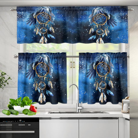 Powwow StoreGBNAT00065 Pattern Native American  Curtain Valance and Kitchen Tiers Set