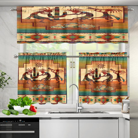 Powwow StoreGBNAT00054 Pattern Native American  Curtain Valance and Kitchen Tiers Set