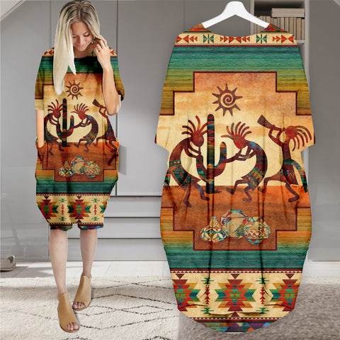 Powwow StoreGBNAT00054 Pattern Native Batwing Pocket Midi Dress