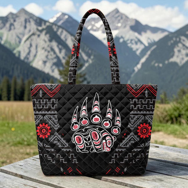 AQS0036 Bear Claw Native American Quilted Shoulder Tote Bag
