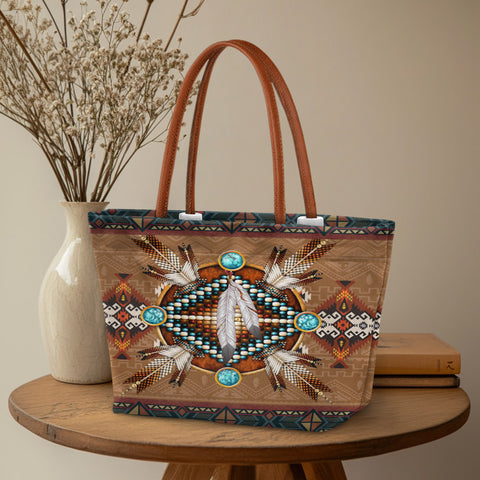 BDS-00028 Brown Mandala Feather Native American Handbags