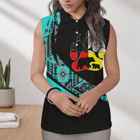 BJ000123 Mama Bear Native American Women Sleeveless Polo Shirt