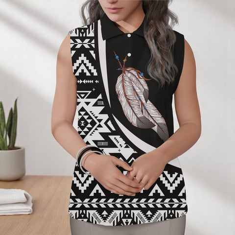 BJ000152 Feather Native American Women Sleeveless Polo Shirt