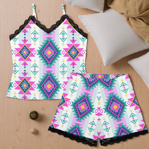 BLK0023 Native American Women Cami Home Suit With Lace Edge