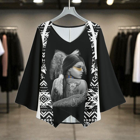 BS-000198 Native American Women V-neck T-shirt With Irregular Hem