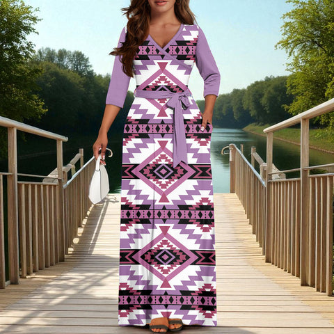 BS-000217 Native American V-neck Maxi Dress
