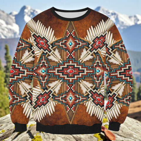 BS-00029 Native American Unisex Drop-shoulder Knitted Fleece Sweater