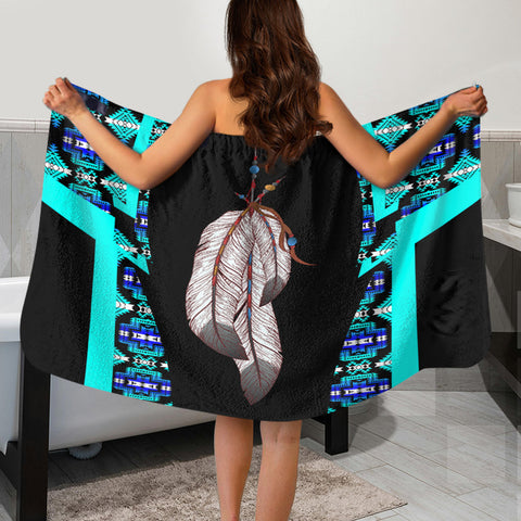 BT250312M03 Feather Native American Women Velcro Bath Towel with Pocket