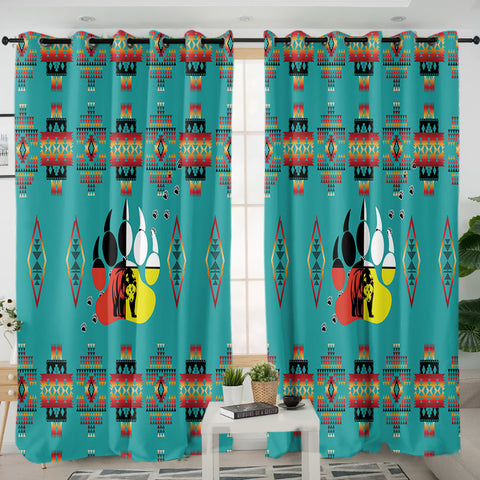 Bear Foot Pattern Blue Native American Living Room Curtain