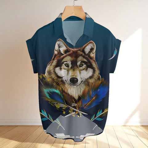 Blue Wolf Native American Women T-shirt Plus Size