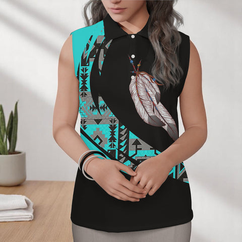 CBT0024 Feather Native American Women Sleeveless Polo Shirt