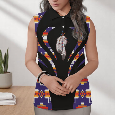 COMB071 Feather Native American Women Sleeveless Polo Shirt