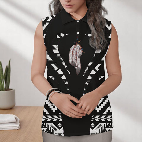 COMB076 Feather Native American Women Sleeveless Polo Shirt