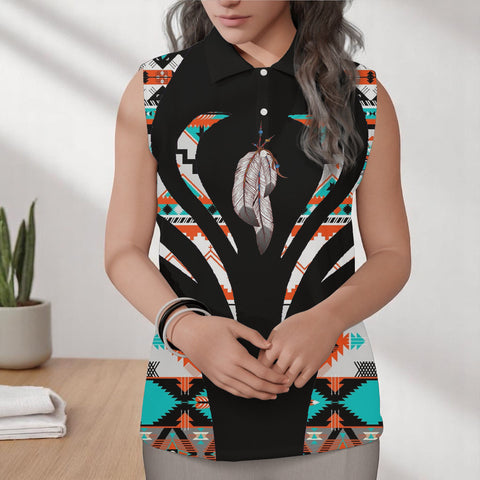 COMB080 Feather Native American Women Sleeveless Polo Shirt