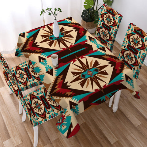 DS250425M01 Native American 5pcs Dining Table Set - Tablecloth and Chair Cover