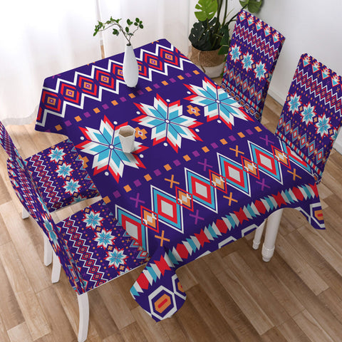 DS250425M07 Native American 5pcs Dining Table Set - Tablecloth and Chair Cover