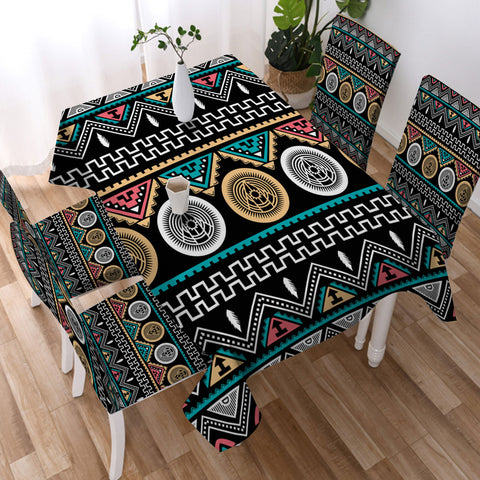 DS250425M11 Native American 5pcs Dining Table Set - Tablecloth and Chair Cover