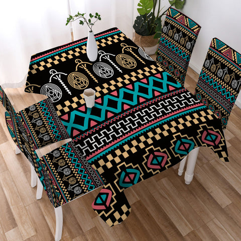 DS250425M12 Native American 5pcs Dining Table Set - Tablecloth and Chair Cover