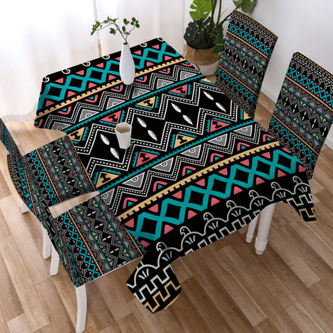 DS250425M13 Native American 5pcs Dining Table Set - Tablecloth and Chair Cover