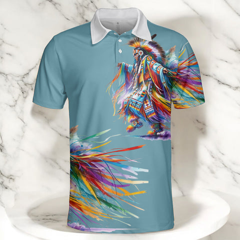 DS250428M03-02 Dancer Powwow Native American Polo T-Shirt 3D