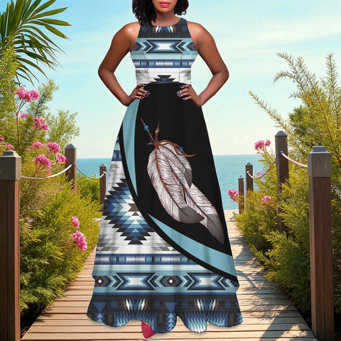GB-HW000783 Native American Long Sleeveless Dress