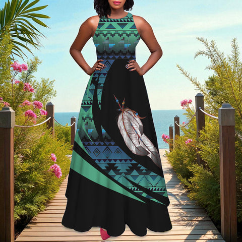 GB-HW000875 Native American Long Sleeveless Dress