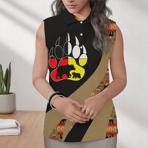 GB-HW000919 Mama Bear Native American Women Sleeveless Polo Shirt