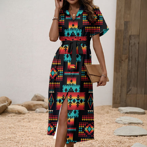 GB-NAT00046-02 Native American Women Shirt Dress with Waist Tie