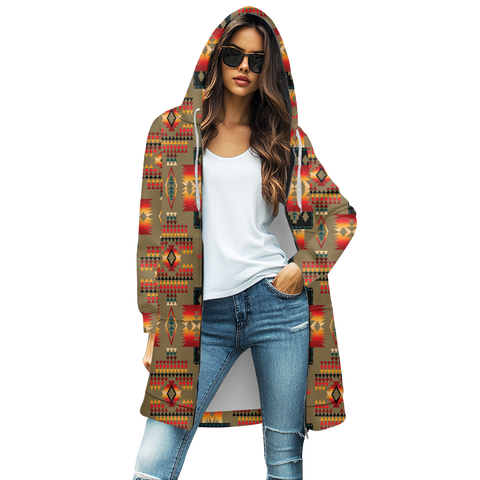 GB-NAT00046-04 Pattern Native Native Women's Mid-Length Hooded Sweatshirt Cardigan