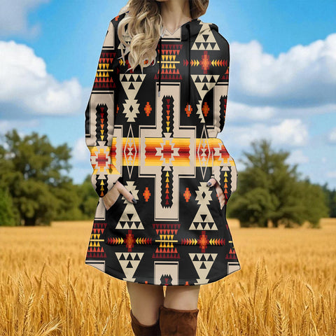 GB-NAT00062-01 Native American Women Longline Hoodie Dress