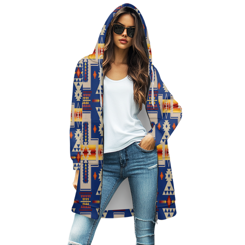 GB-NAT00062-04 Tribe Design Native Women's Mid-Length Hooded Sweatshirt Cardigan