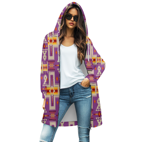 GB-NAT00062-07 Tribe Design Native Women's Mid-Length Hooded Sweatshirt Cardigan