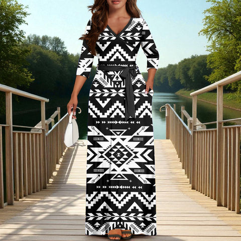 GB-NAT00441 Native American V-neck Maxi Dress