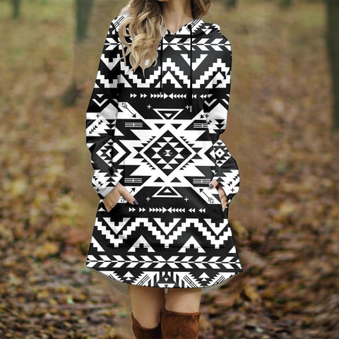 GB-NAT00441 Native American Women Longline Hoodie Dress