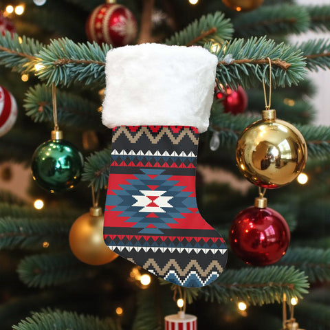 GB-NAT00529 Native American Single Christmas Sock With Plush Cuff