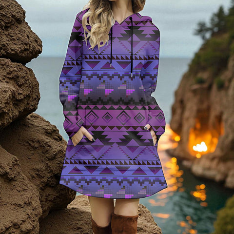 GB-NAT00601-02 Native American Women Longline Hoodie Dress