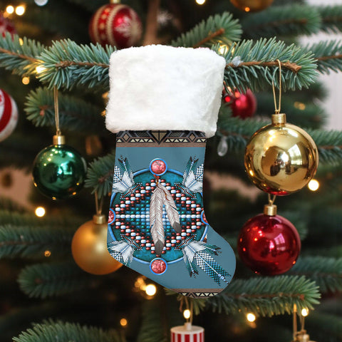 GB-NAT00640-02 Native American Single Christmas Sock With Plush Cuff