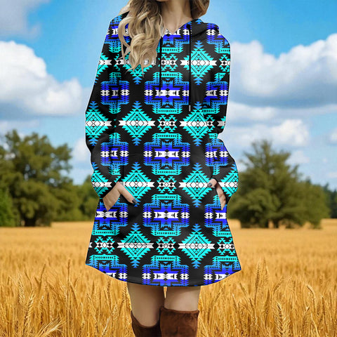 GB-NAT00656-02 Native American Women Longline Hoodie Dress