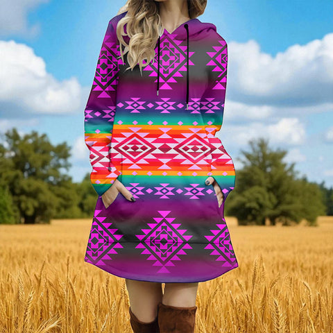 GB-NAT00680 Native American Women Longline Hoodie Dress
