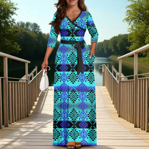 GB-NAT00688 Native American V-neck Maxi Dress