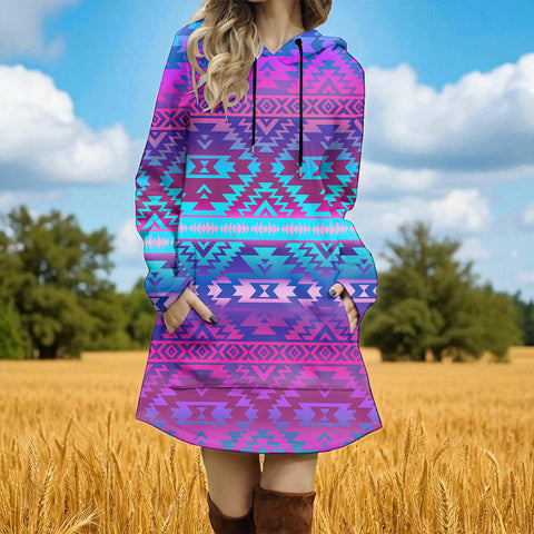 GB-NAT00701 Native American Women Longline Hoodie Dress