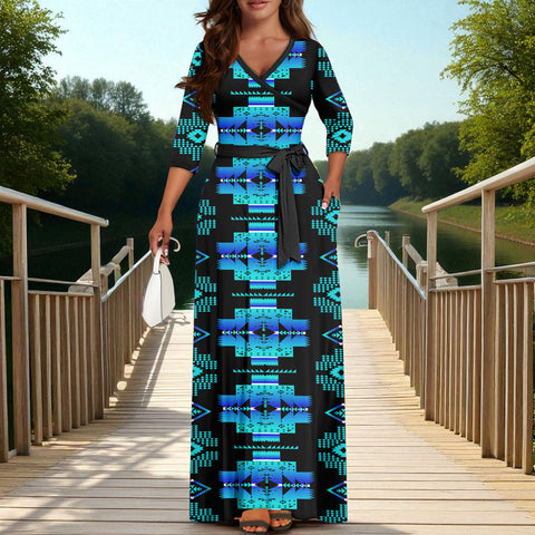 GB-NAT00720-04 Native American V-neck Maxi Dress