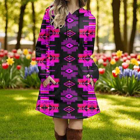 GB-NAT00720-09 Native American Women Longline Hoodie Dress