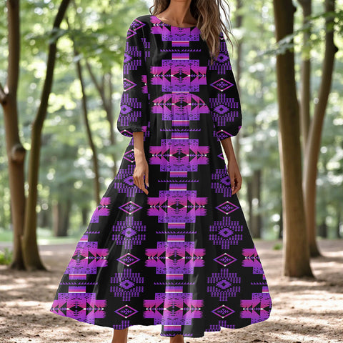 GB-NAT00720 Native American Women Puff Sleeve Maxi Dress