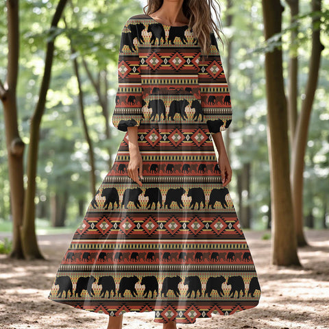 GB-NAT00727 Native American Women Puff Sleeve Maxi Dress