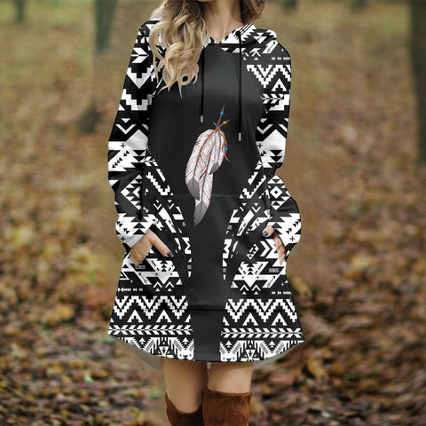 HD000481 Native American Women Longline Hoodie Dress