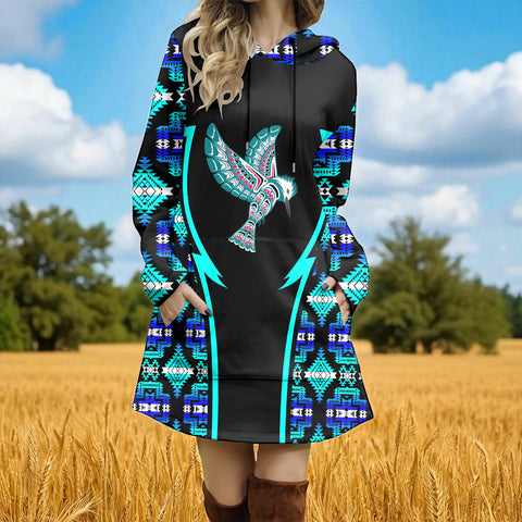HD000797 Native American Women Longline Hoodie Dress